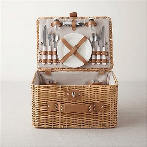 Kit Cesta Pic Nic Para 2 Pessoas - 40x20x30cm com 14 Peças - Natural - 1 unidade - Cromus - Rizzo