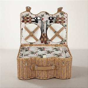 Kit Cesta Pic Nic Para 4 Pessoas - 46x20x33cm com 22 Peças - Natural - 1 unidade - Cromus - Rizzo