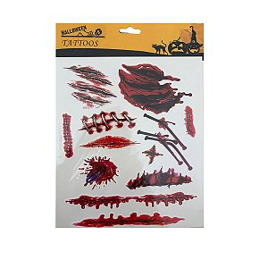 Kit Adesivo -Tatuagem para Pele - Halloween - Cortes e Bala - 1 unidade - Rizzo