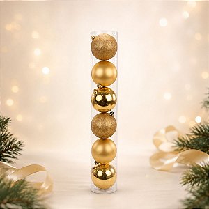 Bolas De Natal em Tubo - Ouro - Brilho, Fosco e Glitter - 4cm - 6 unidades - Cromus - Rizzo