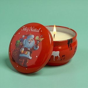 Vela Aromática De Natal - Lata Metálica Papai Noel com Drink - 96g - 1 unidade - Rizzo