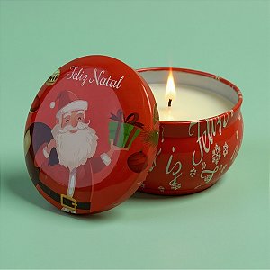 Vela Aromática De Natal - Lata Metálica Papai Noel com Presente - 96g - 1 unidade - Rizzo
