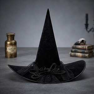 Chapéu de Bruxa Preto com Véu - Isadora - 50cm - 1 unidade - Cromus - Rizzo