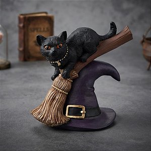 Enfeite Decorativo de Halloween em Resina - Gato da Bruxa - 20x17x14cm - 1 unidade - Cromus - Rizzo