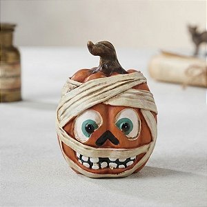Enfeite Decorativo de Halloween em Resina - Abóbora Enfaixada - 9x11,5x8cm - 1 unidade - Cromus - Rizzo