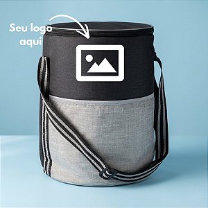 Bolsa Térmica Redonda 26L Personalize com Logo  - Cinza e Preto - 34x27cm - 1 unidade - Rizzo