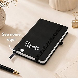 Mini Caderno Capa Dura e Folhas Brancas Personalizado com Nome - Preto - 14x9cm - 1 unidade - Rizzo