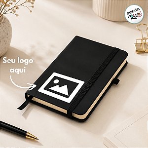 Mini Caderno Capa Dura e Folhas Amarelas Personalize com Logo - Preto - 14x9cm - 1 unidade - Rizzo