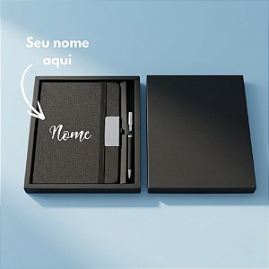 Kit Caderno e Caneta Personalizado com Nome - Preto - 22x19,5cm - 1 unidade - Rizzo