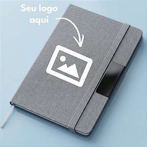 Caderno de Anotações em Tecido e Metal Personalize com Logo - Cinza - 21,5x14,5cm - 1 unidade - Rizzo