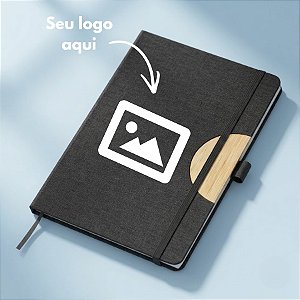 Caderno de Anotações em Tecido e Bambu Personalize com Logo - Preto - 21,5x14,5cm - 1 unidade - Rizzo