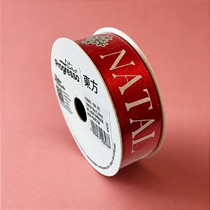 Fita de Cetim 22mm x 10m - Feliz Natal Vermelho e Branco - ECF005S Cor 305 - Rolo 10m - 1 unidade - Progresso - Rizzo