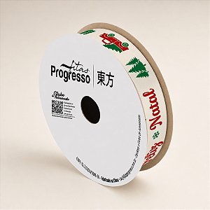 Fita de Cetim 15mm x 10m - Feliz Natal e Pinheiros - ECF003S Cor 149 - Rolo 10m - 1 unidade - Progresso - Rizzo