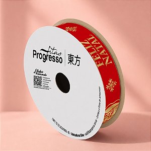 Fita de Cetim 15mm x 10m - Feliz Natal Vermelho - ECF003H Cor 527 - Rolo 10m - 1 unidade - Progresso - Rizzo