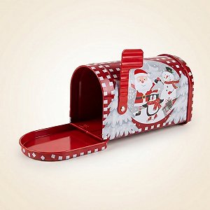 Mini Lata de Metal de Natal - Caixa de Correio Xadrez Vermelho Noel e Boneco de Neve - 9x5x6cm - 1 unidade - Rizzo