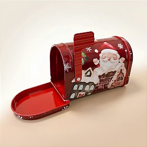 Mini Lata de Metal de Natal - Caixa de Correio Vermelha Noel e Casinha de Doces - 9x5x6cm - 1 unidade - Rizzo