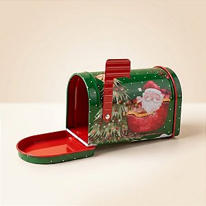 Mini Lata de Metal de Natal - Caixa de Correio Verde - Papai Noel em Trenó - 9x5x6cm - 1 unidade - Rizzo