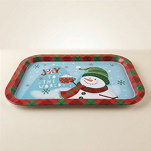 Bandeja de Metal Decorativa de Natal - Boneco de Neve com Gorro - 34x23x1,5cm - 1 unidade - Rizzo