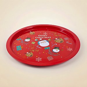 Bandeja de Metal Decorativa de Natal Redonda - Merry Christmas Noel - 32x32x1,5cm - 1 unidade - Rizzo