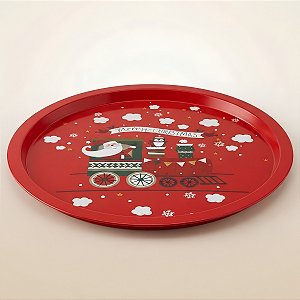 Bandeja de Metal Decorativa de Natal Redonda - Trem Natalino - 32x32x1,5cm - 1 unidade - Rizzo