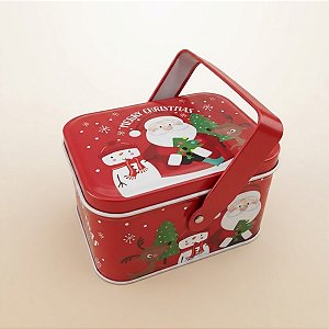 Lata de Natal de Metal com Alça - Vermelha Merry Christmas - 10,5x8x6,5cm - 1 unidade - Rizzo