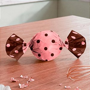 Papel Trufa 14,5x15,5cm - Poa Rosa/Marrom - 100 unidades - Cromus - Rizzo
