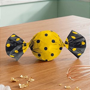 Papel Trufa 14,5x15,5cm - Poa Preto/Amarelo - 100 unidades - Cromus - Rizzo
