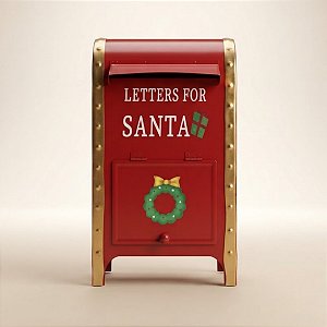 Enfeite Decorativo De Natal - Mini Caixa de Correio Vermelha e Dourada Letters For Santa - 15x25x9cm - 1 unidade - Rizzo