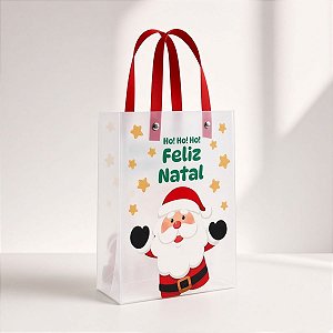 Sacola Transparente Fosca Com Alça de Fibra Vermelho - Ho! Ho! Ho! - 13x15cm - 1 unidade - Rizzo