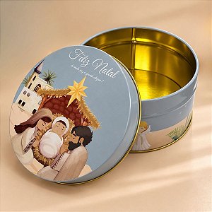 Lata de Metal de Natal - Grande Alegria - Azul - 10,9cm - 1 unidade - Rizzo