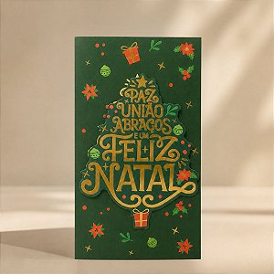 Cartão de Natal 3D - Paz, União e Abraços - Verde e Dourado - 21,5cm - 1 unidade - Rizzo