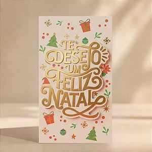 Cartão de Natal 3D - Te Desejo um Feliz Natal - Bege e Dourado - 21,5cm - 1 unidade - Rizzo