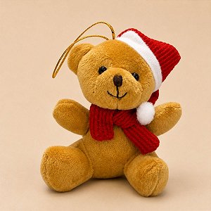 Enfeite Para Pendurar de Natal - Ursinho de Pelúcia - Gorro Vermelho - 10cm - 1 unidade - Rizzo