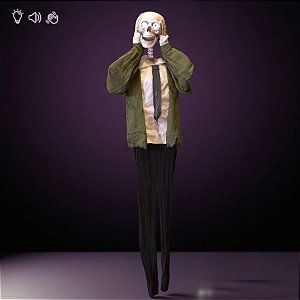 Enfeite Decorativo de Halloween Com Som, Luz e Movimento - Caveira Salazar - 1,57m - 1 unidade - Cromus - Rizzo