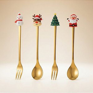 Kit Talheres para Sobremesa de Natal - 17cm - 4 unidades - Rizzo