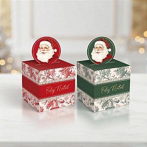 Caixa Pop Up para Panetone 500g - Nostalgia Vermelho / Verde - G 14x14x16,5cm - 10 unidades - Cromus - Rizzo