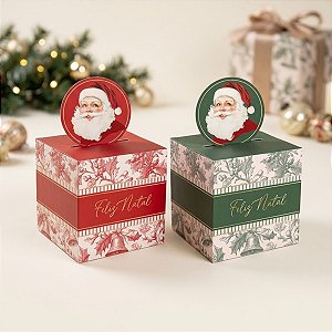 Caixa Pop Up para Panetone 250g - Nostalgia Vermelho / Verde - M 12x12x14,5cm - 10 unidades - Cromus - Rizzo