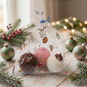 Saco Transparente Decorado de Natal - Natal Afetivo Verde - 10x14cm - 50 unidades - Cromus - Rizzo