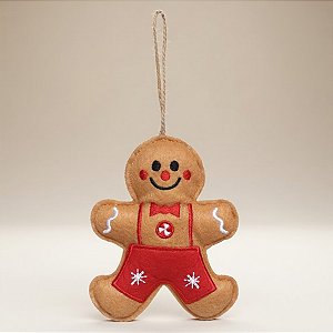 Enfeite de Pendurar de Natal - Ginger - Marrom Claro e Vermelho - 9x11x1,5cm - 1 unidade - Cromus - Rizzo