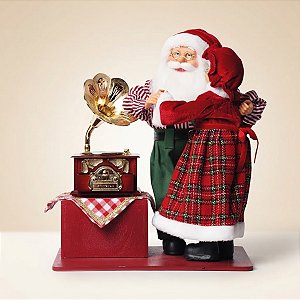 Papai Noel e Mamãe Noel com Gramofone Musical Decorativo - 35x42x25cm - 1 unidade - Cromus - Rizzo