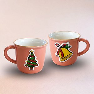 Caneca de Porcelana Natal - Rosa Escuro - 70ml - 1 unidade - Rizzo