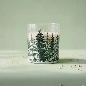 Porta Velas de Vidro de Natal - Pinheiros -  Verde e Branco - 330ml - 1 unidade - Cromus - Rizzo