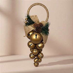 Enfeite Para Pendurar de Natal - Guirlanda com Guizo - Ouro - 25x14x9cm - 1 unidade - Cromus - Rizzo
