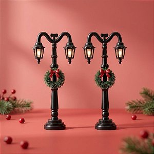 Enfeite Decorativo De Natal - Mini Poste com Guirlanda com Luz - 11x12cm  - 2 unidades - Cromus - Rizzo