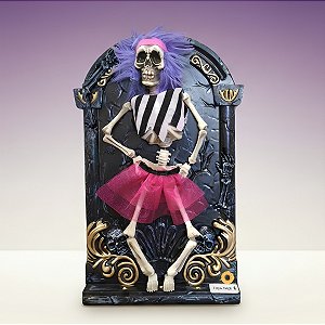 Quadro Decorativo De Halloween Com Som, Luz e Movimento - Esqueleto Dançarina - 20x31x5cm - 1 unidade - Cromus - Rizzo