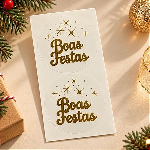 Lacre Adesivo de Natal Transparente - "Boas Festas" - Ref.2474 - 3x3cm - 20 unidades - Stickr - Rizzo