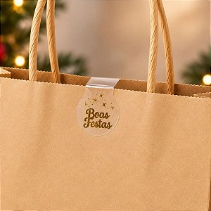 Lacre Adesivo de Natal Transparente - "Boas Festas" - Ref.2474 - 3x3cm - 20 unidades - Stickr - Rizzo