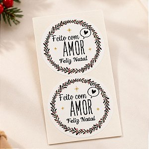 Adesivo Decorativo de Natal - Feito com Amor - Feliz Natal - Ref.2569 - 4x4cm - 60 unidades - Stickr - Rizzo