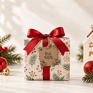 Tag Quadrada Decorativa de Natal com Sisal - Feliz Natal - Kraft - 5x5cm - 10 unidades - Rizzo