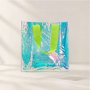 Sacola Transparente PVC com Alça Verde - Nacarado - 25x23x10cm - 1 unidade - Rizzo